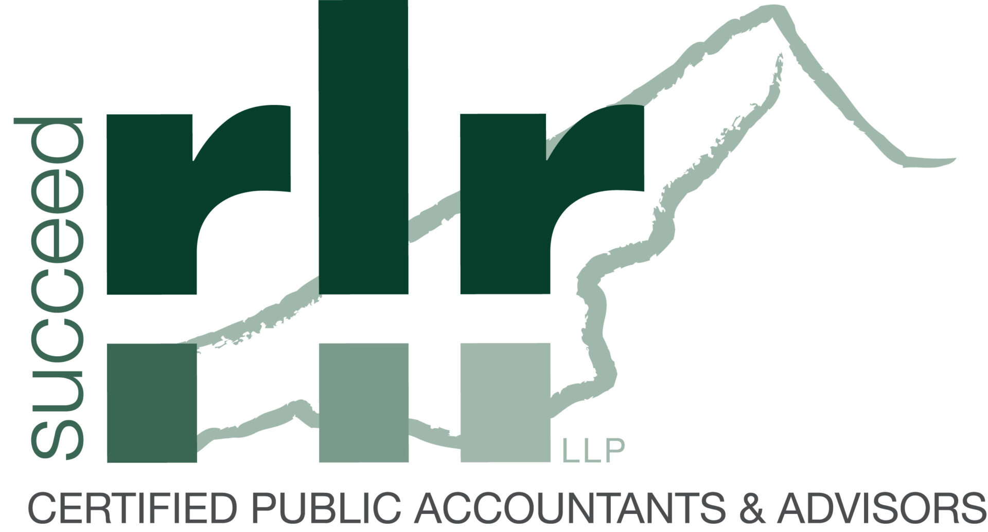 Logo for RLR LLP Certified Public Accountants & Advisors. The letters "rlr" in bold green are over a gray mountain outline, with "succeed" written vertically on the left and "CERTIFIED PUBLIC ACCOUNTANTS & ADVISORS" below.