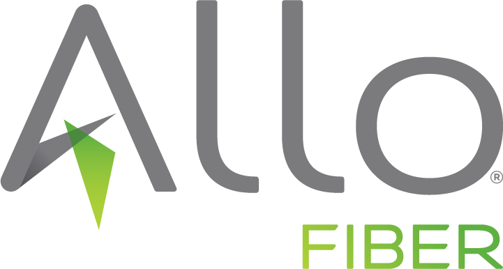 Allo Fiber logo with the word "Allo" in gray and "Fiber" in green; the first "A" features a stylized green and gray geometric design.