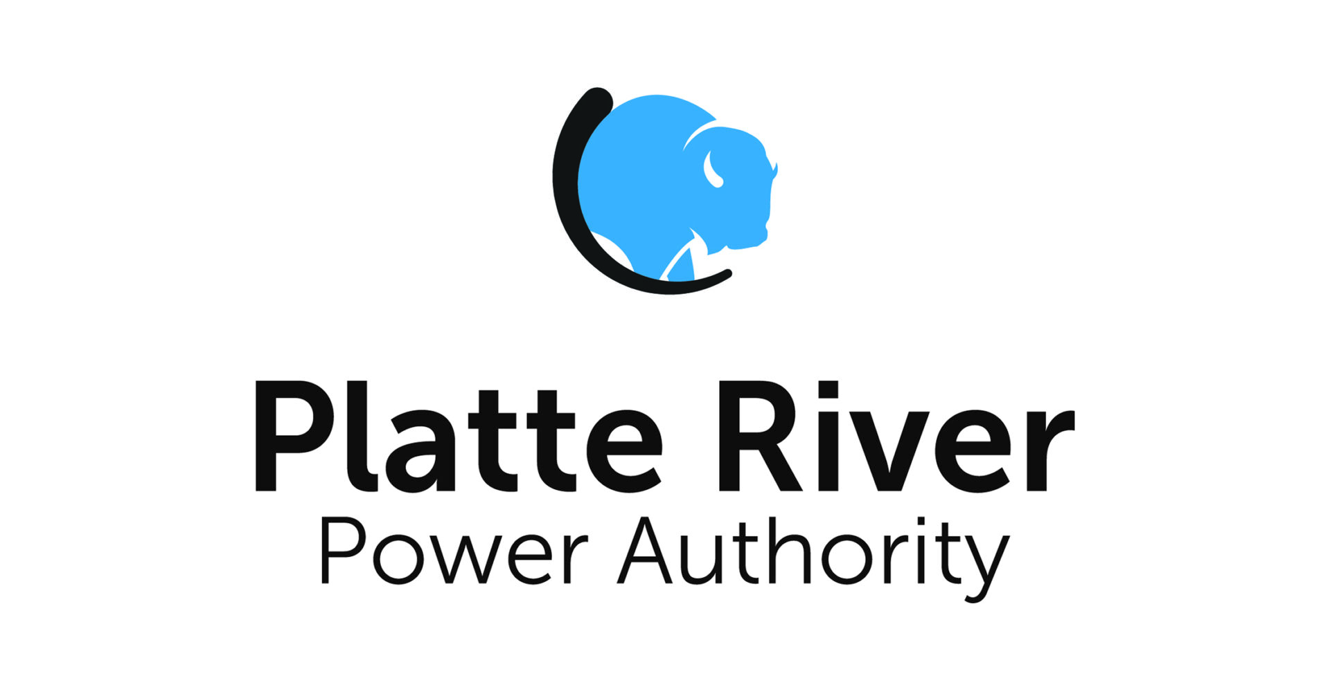 Logo of Platte River Power Authority featuring a stylized blue bison head inside a black semicircle above the words "Platte River Power Authority" in bold black text on a white background.